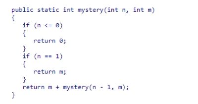Consider the following recursive code snippet:   } Identify the terminating condition(s)  of method mystery?  A) n <= 0 B) n > 0 C) n == 1 D) n <= 0 or n == 1