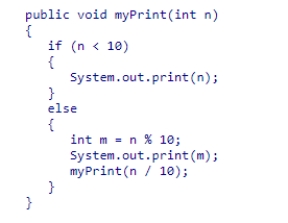 Consider the recursive method myPrint:   What is printed for the call myPrint(8) ?  A) 4 B) 21 C) 10 D) 8
