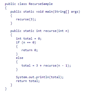 Given the following class code:   What values will be printed?  A) 1, 3, and 6 B) 3, 6, 9, and 12 C) 1, 3, 6, and 9 D) 3, 6, and 9