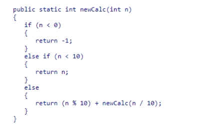 Given the following code snippet:   What value will be returned when this code is executed with a call to newCalc(5) ?  A) 2.5 B) 5.5 C) 5 D) 2