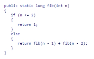 Consider the fib method from the textbook shown below:   Computing the 7th fibonacci number, fib(7) , recursively computes fib(6) , fib(5) , and fib(4)  ___ times respectively.  A) 6, 5, and 4 B) 3, 2, and 1 C) 1, 2, and 3 D) 4, 5, and 6