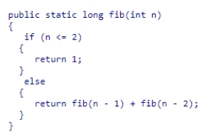 Consider the recursive version of the fib method from the textbook shown below:   How many total recursive calls (not counting the original call)  to fib will be made from the original call of fib(7) ?  A) 12 B) 32 C) 24 D) 30