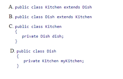 Which of the following code snippets denotes that the Kitchen class aggregates the Dish class?