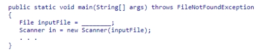Insert the missing code in the following code fragment.This fragment is intended to read an input file named dataIn.txt that resides in a folder named payroll on the C: drive of a Windows system.    A) new File(c://payroll// dataIn.txt )  B) new File( c:\payroll\dataIn.txt )  C) new File( c:\\payroll\\dataIn.txt )  D) new File(c:/payroll/ dataIn.txt ) 