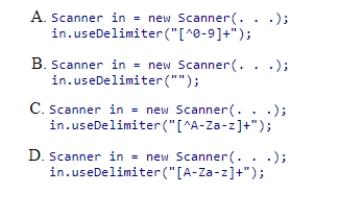 Which of the following patterns should be used for the delimiter to read one character at a time using a Scanner object's next method?