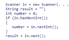 Consider the following code snippet:   If the input file begins with the characters 626.14 average, what values will number and result have after this code is executed?  A) number will contain the value 0 and result will contain the value average. B) number will contain the value 626.14 and result will contain the value average. C) number will contain the value 626 and result will contain the value 14. D) number will contain the value 0 and result will contain the value 626.14.