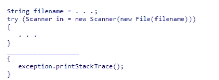 Insert the missing code in the following code fragment.This code is intended to open a file and handle the situation where the file cannot be found.    A) catch (IllegalArgumentException exception)  B) catch (new exception (IOException) )  C) catch (IOException)  D) catch (IOException exception) 
