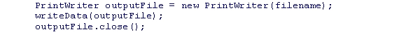 Consider the following code snippet:   How can the program ensure that the file will be closed if an exception occurs on the writeData call?  A) The program should place the outputFile.close()  statement within a try block to ensure that the file will be closed. B) The program should declare the PrintWriter variable in a try-with-resources statement to ensure that the file is closed. C) It is not possible to ensure that the file will be closed when the exception occurs. D) The program does not need to take any action, because the output file will be automatically closed when the exception occurs.