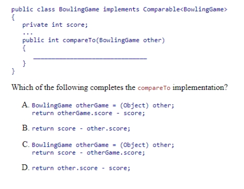 Consider the following code snippet that uses the parameterized Comparable interface.  <div style=padding-top: 35px> 