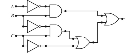 Give the Boolean expression associated with the following gated circuit.  