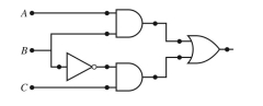 Give the Boolean expression associated with the following gated circuit.  