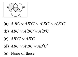 Write each of the Boolean functions as a Boolean expression in dnf. Write the dnf expression corresponding to the shaded areas of the Venn diagram.