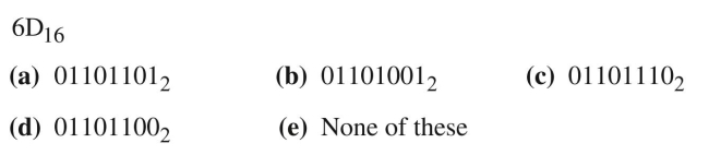 Find the binary equivalent for each of the following hexadecimal numbers.