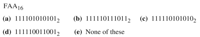 Find the binary equivalent for each of the following hexadecimal numbers.