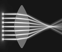 Which of the following phenomena is shown in the figure below?   A)  reflection B)  refraction C)  magnification D)  diffraction E)  interference
