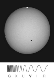 In the figure below, one can see that the Sun's surface appears darker towards the edges or  limbs  of the disk of the Sun.Why does this happen?   A)  the chromosphere casts shadows on the edges of the Sun from our perspective. B)  the corona casts shadows on the edges of the Sun from our perspective. C)  the Sun is a higher temperature at the edges of the disk. D)  the viewing angle and lower temperature of the Sun's outer layers results in a dimming effect. E)  sunspots look much bigger when viewed edge-on.