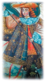 <strong> To the Indians of Central and South America, the painting Heavenly Militia demonstrates that the god-like power of the conquistadores mainly came from the Spanish practice of</strong> A) wearing elaborate clothing B) conducting religious ceremonies C) using military weaponry D) developing skilled horsemen