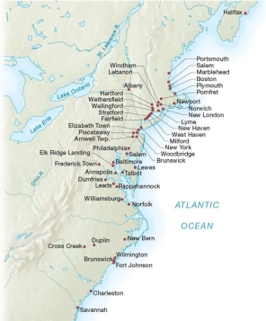   -This map of the American colonies shows that protests to the Stamp Act were most frequent in A)  the Indian reserve B)  the lower South C)  seaports D)  the backcountry