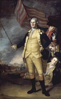 <strong> Charles Wilson Peale's portrait of George Washington at the Battle of Princeton shows that he became a symbol of the virtuous new American republic as a result of the .</strong> A) success in defeating the British army B) sacrifices made by his soldiers C) military support given by France and other European powers D) heroic efforts of African Americans under his command
