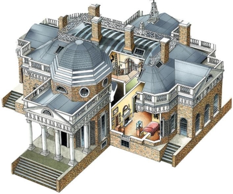 <strong> How does Jefferson's design for his home Monticello contradict the democratic style associated with his presidency?</strong> A) The design was uniquely American and reflected isolationist policies with other nations. B) The Federalist design of the home went against his ideas of stronger state governments. C) The architecture dates back to an age when there were limited scientific achievements. D) The classical elegance of the home reflected his aristocratic tastes.