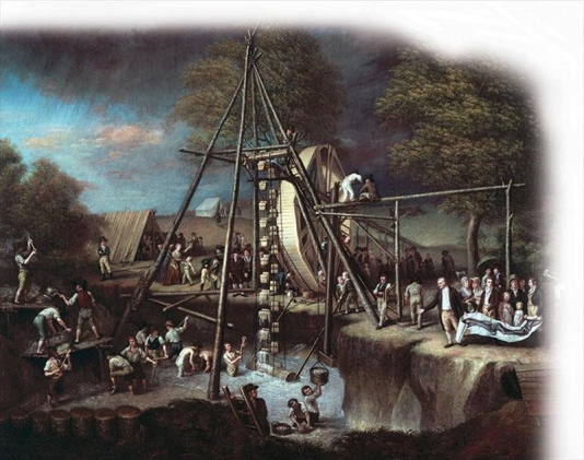   -By focusing on the machine to remove water from the archeological dig, Charles Wilson Peale's painting Exhuming the First American Mastodon addresses . A)  Jefferson's lack of interest in the study of fossils B)  an examination of the past rather than the present C)  the successes of American science and engineering D)  opposition to the use of slave labor