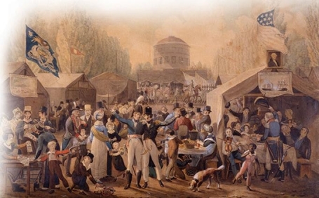 <strong> The scene in John Lewis Krimmel's Fourth of July in Center Square more than likely influenced the conservative lawyer and judge James Kent to call for .</strong> A) retention of property requirements for voting B) universal white male suffrage C) suffrage for African Americans, women, and Indians D) additional admission of states from the Western territories