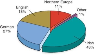   -Based on this graph, it can be inferred that the greatest factor contributing to the high percentage of Irish immigrants to the United States during the mid-nineteenth century was A)  greater economic opportunities in the United States B)  religious persecution by the Protestant English C)  failure of the Irish potato crop D)  political upheaval resulting in mistreatment of liberal intellectuals