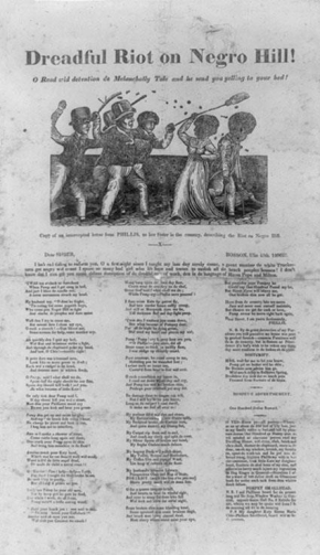   -It can be inferred from this broadside that this attack in Boston on the African American woman and disabled man was a direct result of . A)  free blacks trying to copy the genteel lifestyle of their white neighbors B)  economic competition between free blacks and whites for highly skilled jobs C)  opening white schools in the community to African American students D)  retribution for attacks on white members of the community