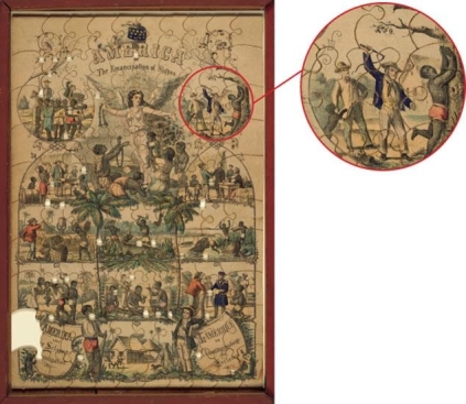   -Abolitionists created jigsaw puzzles such as this one mainly to . A)  educate Northern children about the evils of slavery B)  entertain laborers after their long work day C)  promote the African colonization movement D)  annoy Southern slave owners