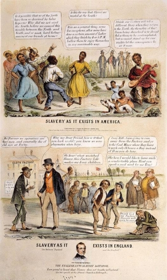 <strong> How does the proslavery cartoon Slavery As It Exists in America affirm John C. Calhoun's apologist views on the peculiar institution of slavery?</strong> A) Slavery was a harsher system than the factory system in the North. B) Slavery was a positive good sanctioned by the Bible and ancient philosophers. C) Slavery benefitted the entire nation due to its profitable success in commercialized farming. D) Slavery improved both the physical and moral lives of African Americans.