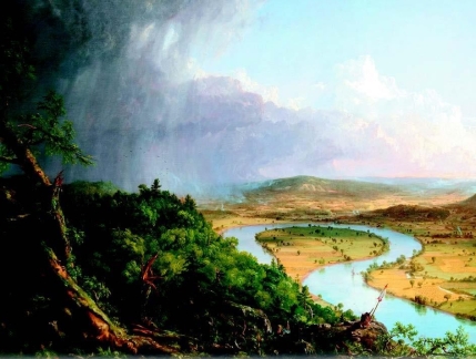   -By placing himself in the midst of the mountain in his painting View from Mt. Holyoke, artist Thomas Cole more than likely espoused the views of which of the following groups? A)  supporters of women's rights B)  abolitionists C)  proponents of the market economy D)  Transcendentalists