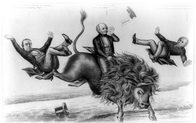 <strong> Why was a charging buffalo, as shown in the cartoon The Buffalo Hunt, selected as the symbol of Martin Van Buren's Free-Soil Party in the 1848 presidential election?</strong> A) The buffalo symbolized the party's support for extending slavery into the West. B) Free-Soilers held their nominating convention in Buffalo, New York. C) The buffalo was an aggressive animal known to charge its enemies. D) Free-Soilers wanted to bring attention to the endangered status of the buffalo.