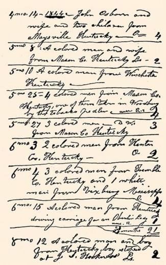   -What does this page from Ohio Quaker Daniel Osborn's 1844 diary reveal about the issue of slavery in his surrounding environment? A)  His home was a safe house on the Underground Railroad. B)  He cooperated with the Fugitive Slave Act and returned runaway slaves to their owners. C)  Large numbers of the South's four million slaves fled to freedom. D)  He was deputized by a federal marshal to assist in capturing fugitive slaves.