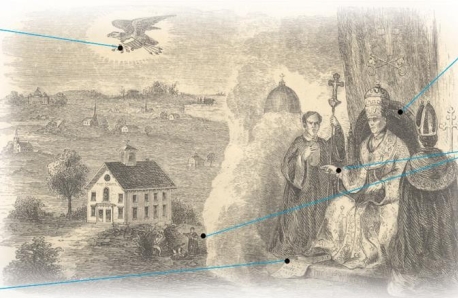  -What message does the cartoon Popery Undermining Free Schools, and Other American Institutions, 1855, send to viewers? A)  Catholics were strong supporters of the American public education system. B)  The Pope was a strong ally of antislavery proponents in the United States. C)  Catholics would overthrow the American government by controlling public education. D)  Catholic priests opposed the Pope's plan to take over the United States.