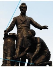 <strong> Even though Thomas Mann's 1876 sculpture The Freedman's Memorial was mostly funded by former slaves, what conflicting message does this monument visually express?</strong> A) Abraham Lincoln originally did not plan to emancipate slaves at the beginning of the Civil War. B) African Americans were portrayed as passive figures that played no role in gaining their freedom. C) The statue is located in Richmond, Virginia, the former capital of the Confederacy. D) The Emancipation Proclamation only freed slaves who were in areas of rebellion, not the Border States.