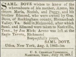     -What do these advertisements from the Colored Tennessean indicate about the unrestricted mobility that former slaves suddenly had after emancipation? A)  Former slaves left their old plantations, which were home to many bitter memories. B)  Some ex-slaves just decided to wander for pleasure with no particular designation in mind. C)  Freedmen searched for loved ones who had been sold away years before. D)  African Americans decided to move to urban areas in search of better job opportunities.