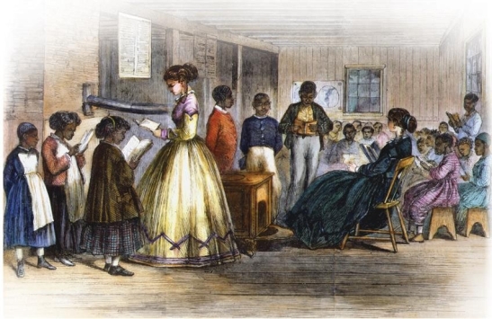 <strong> The portrayal of the children in the illustration of the Cooke sisters' schoolroom was most likely intended to .</strong> A) promote desegregated schools B) counter popular views of African Americans as uncivilized C) reveal the failures of the Freedmen's Bureau D) demonstrate the superiority of white teachers