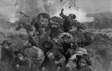 <strong> What motivated whites to attack and kill 28 Chinese miners in Rock Springs, Wyoming, as shown in this 1885 drawing from Harper's Weekly?</strong> A) Whites feared that the Chinese population in the West would be larger than their own. B) Whites suspected the Chinese of plotting a violent overthrow of local authorities. C) The Chinese had been taking over the claims that white prospectors had on local mines. D) The Chinese were perceived as a job threat and responsible for lowering wages.