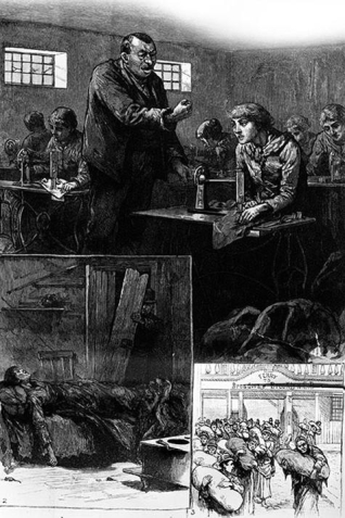  -What is ironic about this drawing, which accompanied the newspaper article Female Slaves of New York, in portraying the experiences of female workers? A)  It portrays female workers with empathy, although women were actually unwelcome in most unions. B)  It portrays female workers as hardworking, but few women were actually employed in industry. C)  It portrays female workers as exhausted, but most women actually worked few hours. D)  It portrays female workers as impoverished, but most working women actually earned good wages.