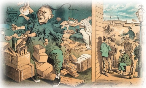   -What message did the San Francisco magazine The Wasp send to the public through publication of this satirical cartoon? A)  praise of Chinese workers for possessing multiple jobs skills B)  blame of Chinese workers for taking jobs from Americans through their long hours of work C)  criticism of American workers for idleness and laziness at their jobs D)  condemnation of the Chinese Exclusion Act for its racist beliefs and practices