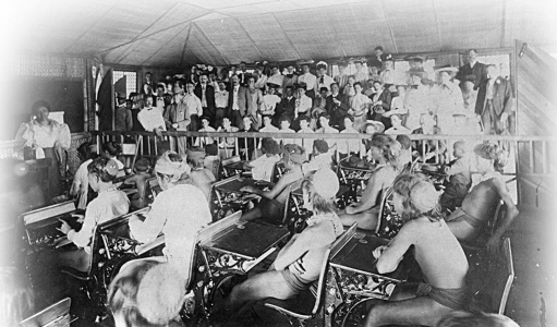   -What aspect of imperialism does this photograph of a Filipina teacher and her students taken in the Philippine Reservation display at the 1904 St. Louis World's Fair convey to viewers? A)  The onlookers were concerned that these people have been put on display as subjects of imperialism. B)  Filipino students assimilated by adopting Western styles of dress. C)  Filipinos were well-educated and required little support from their American colonizers. D)  The primitiveness of the Filipino students was juxtaposed with the modern, assimilated teacher.