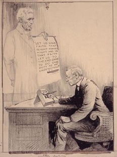 <strong> In what way does the cartoon Lincoln's Birthday compare Woodrow Wilson to Abraham Lincoln?</strong> A) They were both anti-segregationists who tried to better the lives of African Americans. B) They both had to make difficult decisions about whether to lead the nation into war. C) They both suffered personal tragedies in office, including the loss of one wife and one child. D) They both died in office shortly after each of their respective wars ended.