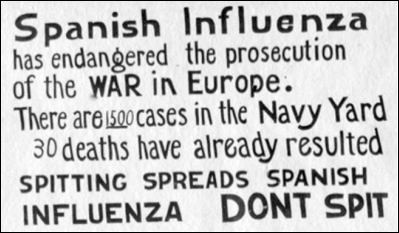     -Why were the methods of curbing the extent of Spanish Influenza that are depicted in these two images unsuccessful in stopping this illness from spreading? A)  Spanish Influenza was an air-borne virus that was not spread by droplets and could also penetrate masks. B)  The influenza virus was spread through flea bites that penetrated the blood system. C)  Spanish Influenza was more prominent among children and the elderly and not in working- class adults. D)  Spraying areas with topical disinfectants was more successful than the methods shown in these images.