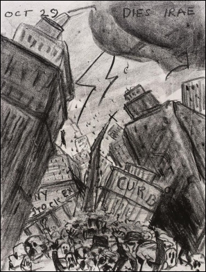     -What do James Rosenberg's etching Oct. 29 Dies Irae (Day of Wrath)  1929 and the photograph taken on Wall Street that day convey about Black Tuesday? A)  Both images reflect the hardships that the stock market had on rural Americans. B)  Both images show that investors leapt to their deaths from city skyscrapers after the crash. C)  Both images capture the frenzied panic that swept Wall Street after the stock market crash. D)  Both images indicate that the United States was merely facing a minor economic recession.