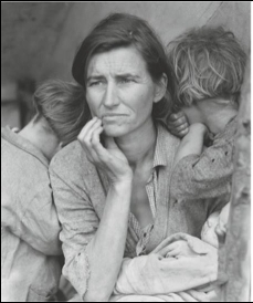 <strong> Why did photographer Dorothea Lange believe that the picture on the right, Migrant Mother series no. 6, would have a more powerful impact on the public than the initial picture on the left, Migrant Mother series no. 2?</strong> A) Series no. 6 demonstrated that, by showing trash in their living quarters, the family was undisciplined and lazy. B) Series no. 6 depicted a family who was asking the government to provide federal support. C) Series no. 6 sent a clearer message that focused on the despair of the mother and her small children. D) Series no. 6 showed that the mother began to have children at a very young age.