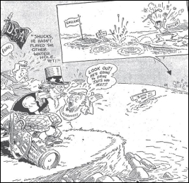     -What two key messages do both the interventionist cartoon by Dr. Seuss on the left and the non-interventionist cartoon by the pro-Republican Chicago Tribune on the right relay to the public? A)  American support for the European Allies while remaining geographically isolated B)  a call for American neutrality and the imminent threat of a Japanese invasion C)  an urgent need for immediate U.S. involvement in Europe in addition to the building up of U.S. naval power in the Atlantic D)  a false lull caused by geographic isolation as well as German aggression in Europe and the Atlantic