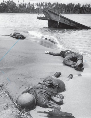   -Why did the War Department in 1943 approve the dissemination of bloody battlefield photographs such as Life magazine's  Here Lie Three Americans,  although victories in the South Pacific and North Africa had raised spirits at home? A)  The War Department felt that morbid pictures like this one would decrease morale at home. B)  The American public needed to be reminded that continued civilian sacrifice was still needed. C)  Life magazine believed it could sell more issues if it focused on shocking images from the war. D)  The War Department was hoping that the public could help identify the bodies of unknown soldiers.
