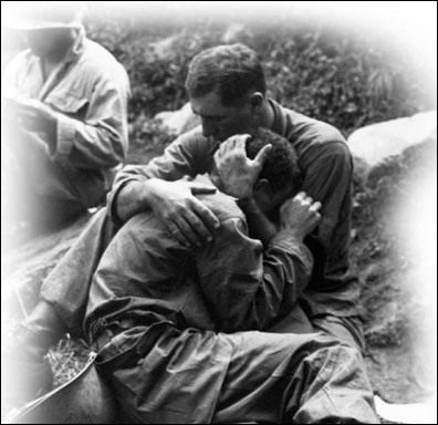   -Why did one Newsweek reader suggest that its photograph  The Price of Victory: A Soldier Grieves for His Lost Buddy  should serve as the iconic image of the Korean War? A)  It gave an optimistic view of an imminent defeat of Communist-led forces. B)  It captured the sorrow and compassion that drew men together on the battlefield. C)  It reaffirmed the collaboration of a global coalition involved in the Korean War. D)  It alluded to teamwork, victory, and the triumph of democracy.