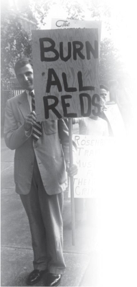 <strong> Protesters such as this young man urged the U.S. government to execute Julius and Ethel Rosenberg, thus reflecting .</strong> A) the anger many Americans felt toward people who they believed betrayed the nation B) the belief that the Rosenbergs were being unfairly persecuted for their radical beliefs C) support for advancing anti-Semitic practices in the United States D) the idea that the Communist menace to the United States was exaggerated
