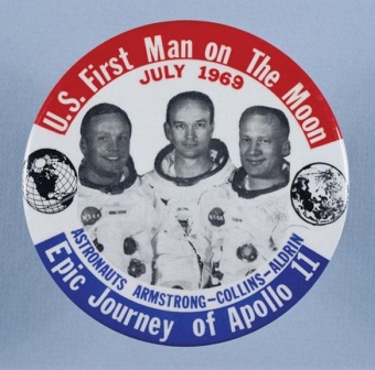 <strong> Who would have most likely worn this souvenir pin commemorating Apollo 11's moon landing in 1969?</strong> A) feminist activists B) members of the New Left C) Soviet sympathizers D) working- and middle-class Americans